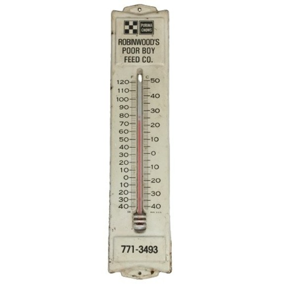 Vintage Purina Chows Robinwood's Feed Company Advertising Thermometer Metal Sign